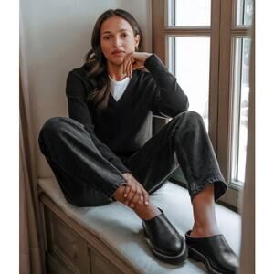 New W/O Box Jenni Kayne Women's Leather Lug Mule Black Size UK 40 /  US 10